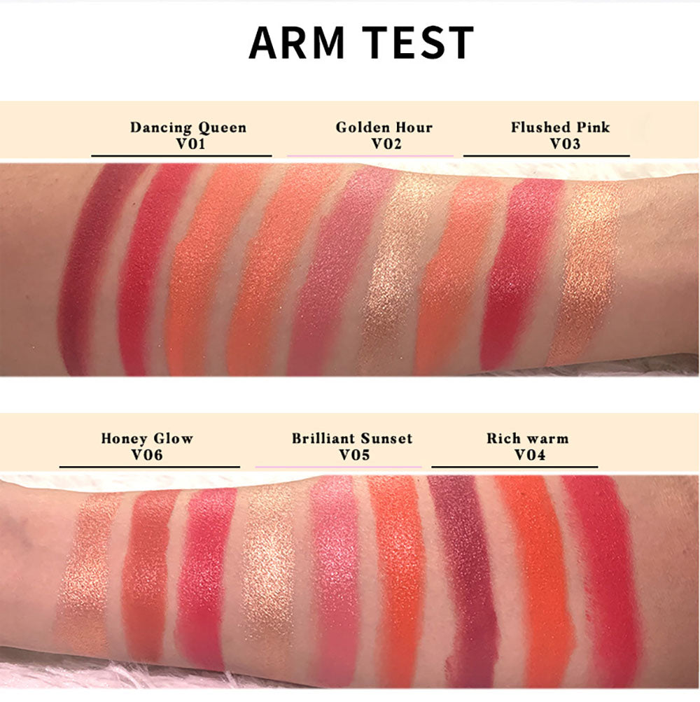 6 Color 3 In 1 Blush Cream And Highlighter Powder Long Lasting Waterproof