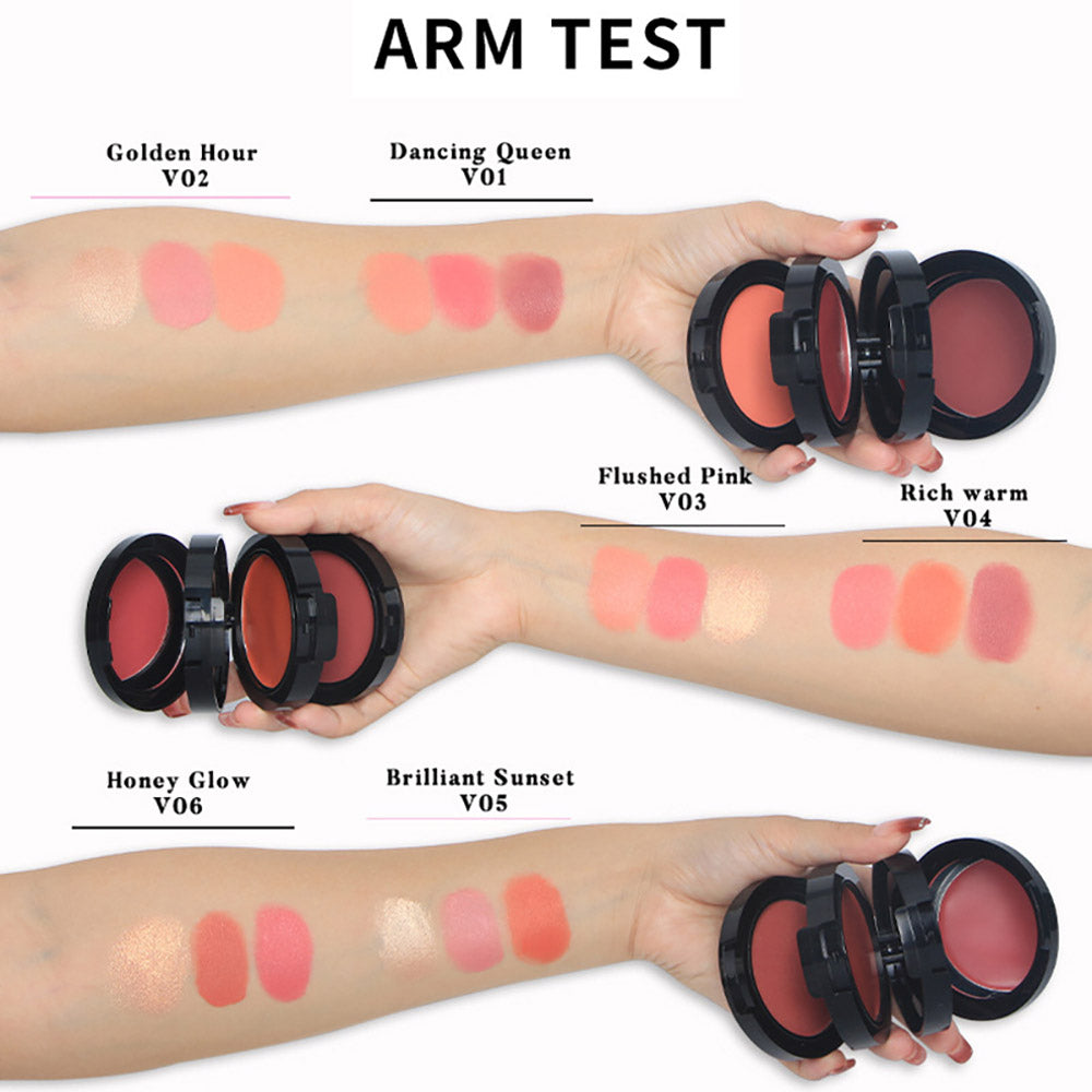 6 Color 3 In 1 Blush Cream And Highlighter Powder Long Lasting Waterproof