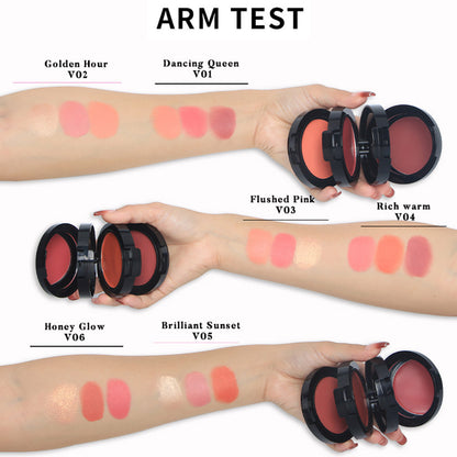 6 Color 3 In 1 Blush Cream And Highlighter Powder Long Lasting Waterproof