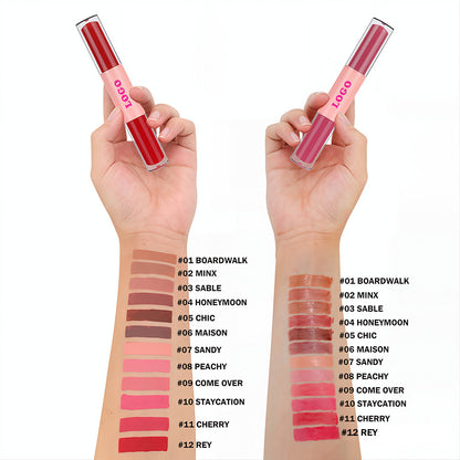 12 Color 2-In-1 Lip Gloss & Matte Liquid Lipstick Moisturizing Waterproof Vegan