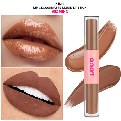 12 Color 2-In-1 Lip Gloss & Matte Liquid Lipstick Moisturizing Waterproof Vegan