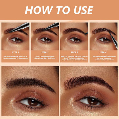 4 Color 2 In 1 Four-Pronged 4D Eyebrow Pencil Ultra-Fine Liquid Eyeliner Waterproof