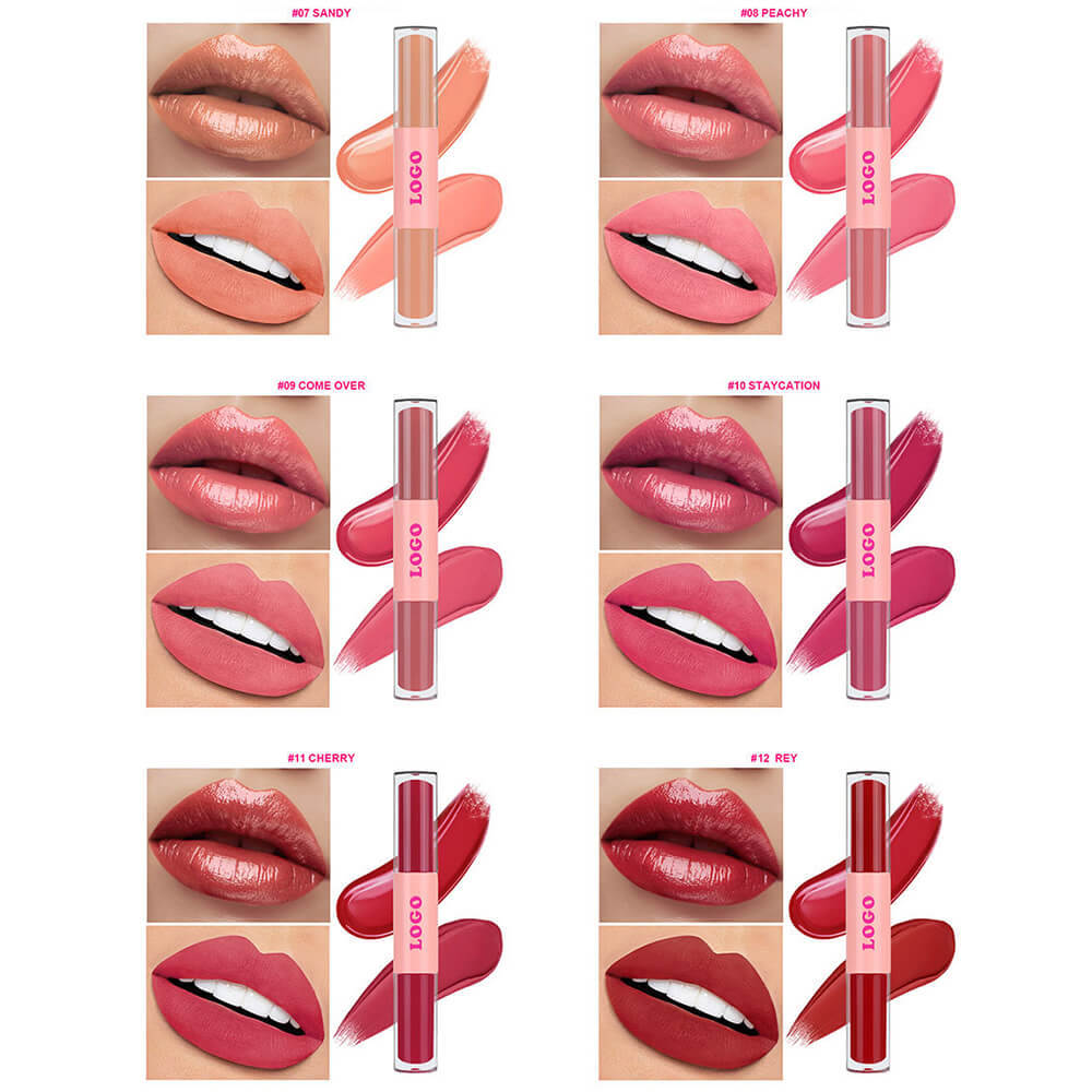 12 Color 2-In-1 Lip Gloss & Matte Liquid Lipstick Moisturizing Waterproof Vegan