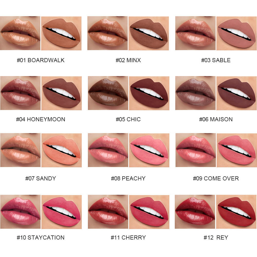 12 Color 2-In-1 Lip Gloss & Matte Liquid Lipstick Moisturizing Waterproof Vegan