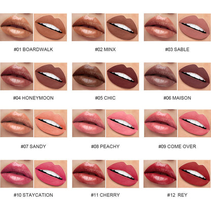 12 Color 2-In-1 Lip Gloss & Matte Liquid Lipstick Moisturizing Waterproof Vegan