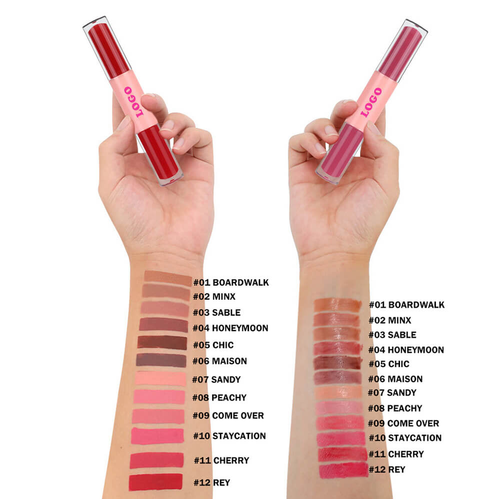 12 Color 2-In-1 Lip Gloss & Matte Liquid Lipstick Moisturizing Waterproof Vegan