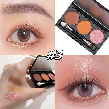 3-Color Matte Eyeshadow Palette Powder Waterproof High Pigment With Brush