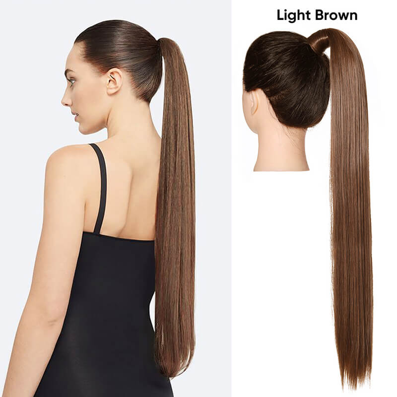 Wigs velcro ponytail matte silk long straight hair wrapped wig 23.6 inch