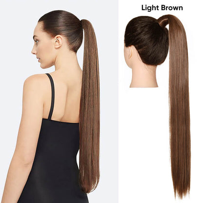 Wigs velcro ponytail matte silk long straight hair wrapped wig 23.6 inch
