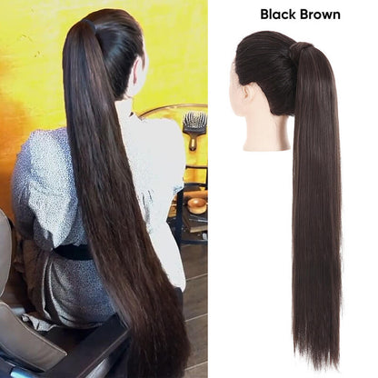 Wigs velcro ponytail matte silk long straight hair wrapped wig 23.6 inch