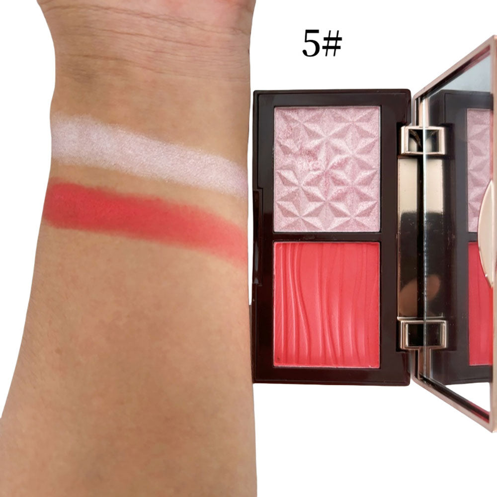 5 Color 2-In-1 Contour Highlighter Blush Palette Pearlescent Powder Vegan