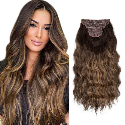 Hair extensions clip in hair four-piece wig set hair clips curly fiber 22 inch