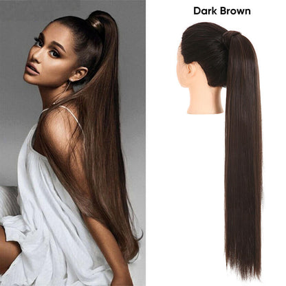 Wigs velcro ponytail matte silk long straight hair wrapped wig 23.6 inch
