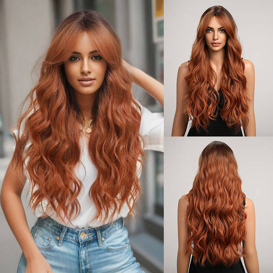Big wave wigs long curly hair gradient chemical fiber full headgear