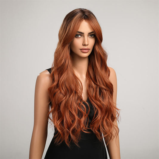 Big wave wigs long curly hair gradient chemical fiber full headgear