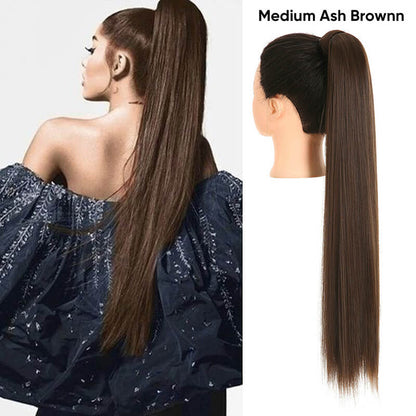 Wigs velcro ponytail matte silk long straight hair wrapped wig 23.6 inch