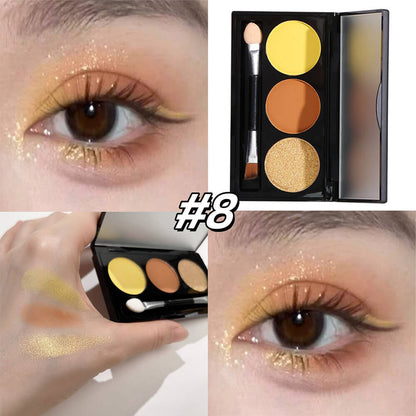 3-Color Matte Eyeshadow Palette Powder Waterproof High Pigment With Brush