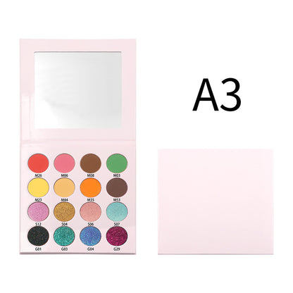 16 Color Pink Eyeshadow Palette High-Pigment Waterproof Matte Glitter 26mm