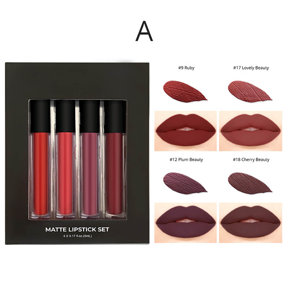 4-Piece Matte Liquid Lipstick Set Waterproof Non-Transfer High Pigmented