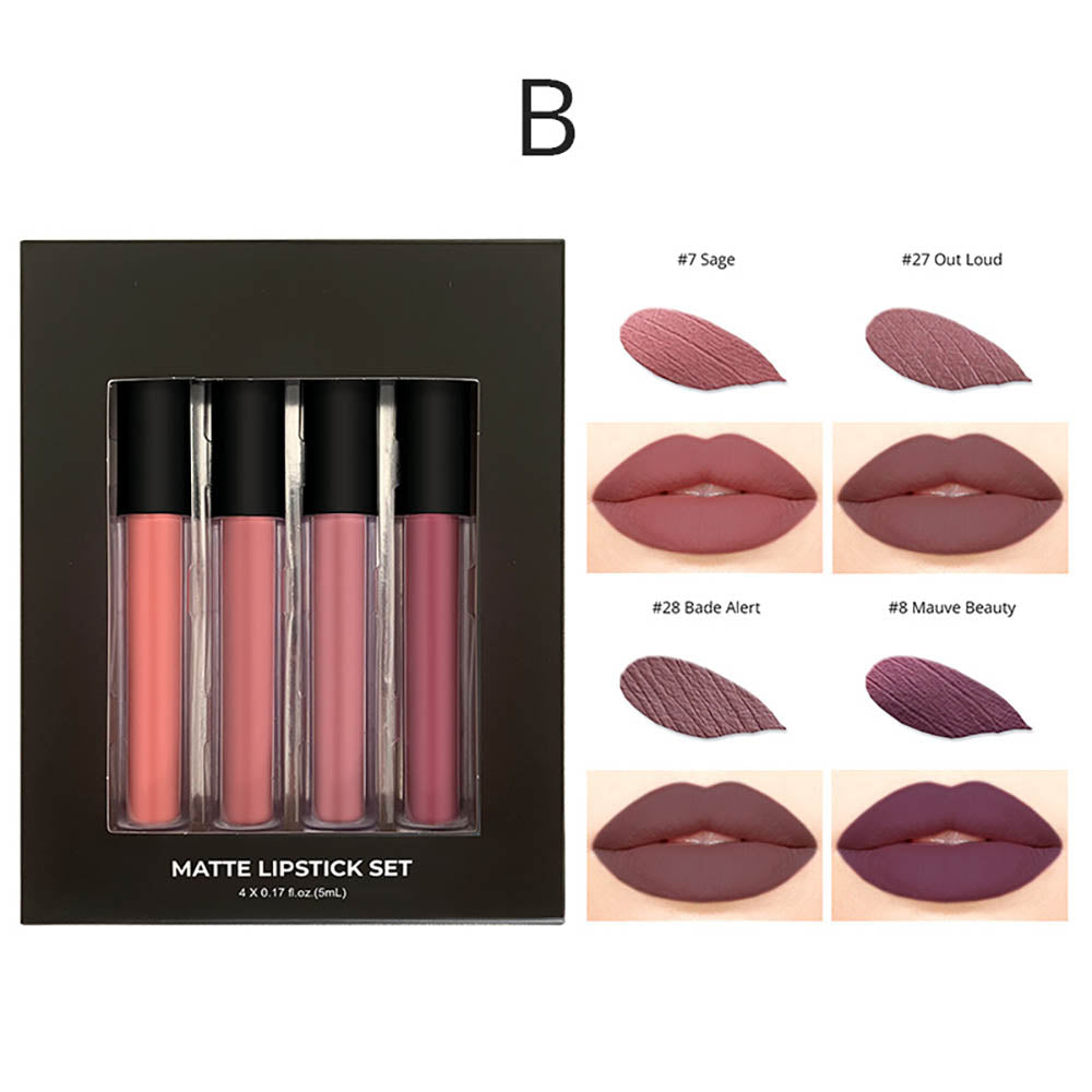 4-Piece Matte Liquid Lipstick Set Waterproof Non-Transfer High Pigmented