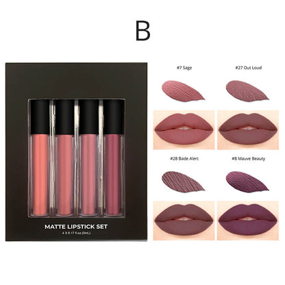 4-Piece Matte Liquid Lipstick Set Waterproof Non-Transfer High Pigmented