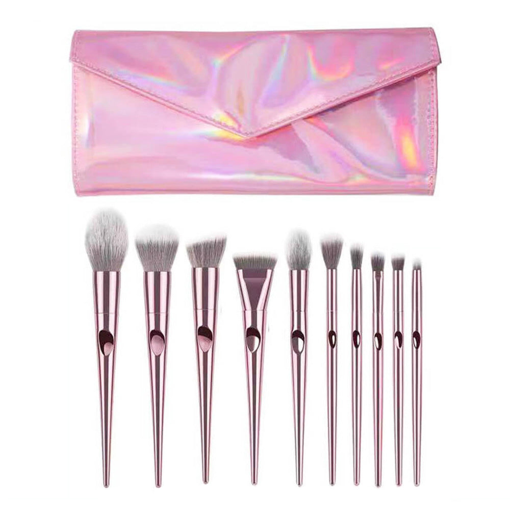 Ensemble de 10 pinceaux de maquillage roses doux avec pochette laser