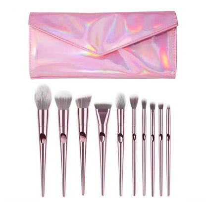 Ensemble de 10 pinceaux de maquillage roses doux avec pochette laser