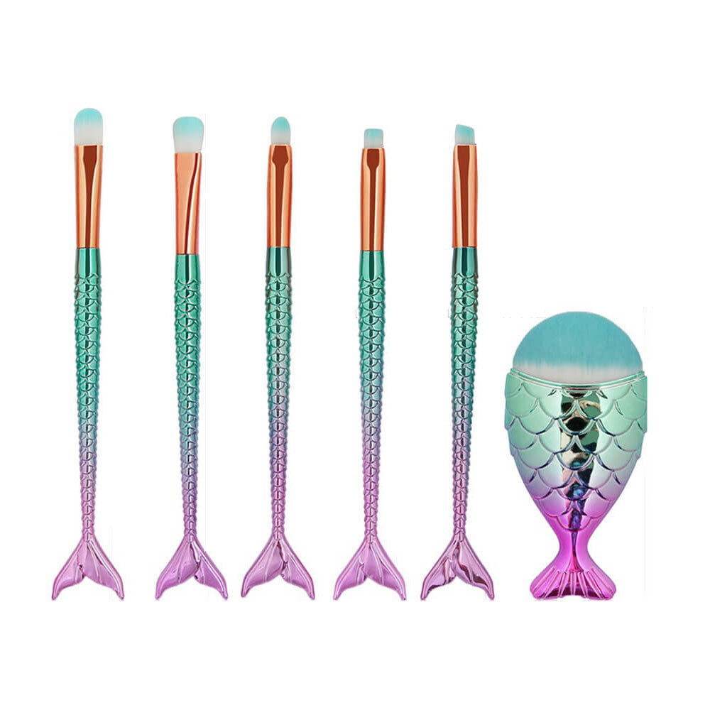 Ensemble de 11 pinceaux de maquillage doux, style sirène, respectueux de la peau.