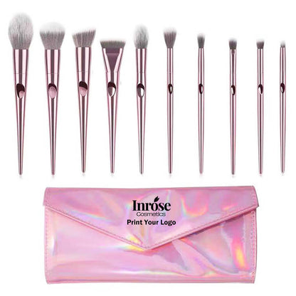 10 pcs makeup brush set pink soft brushes with laser bag