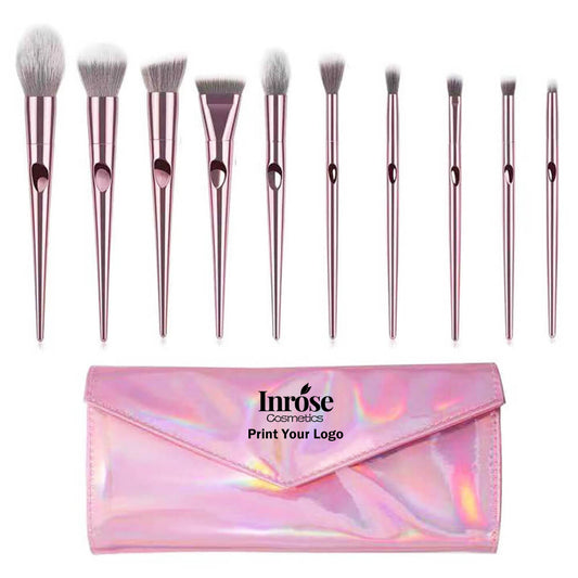10 pcs makeup brush set pink soft brushes with laser bag
