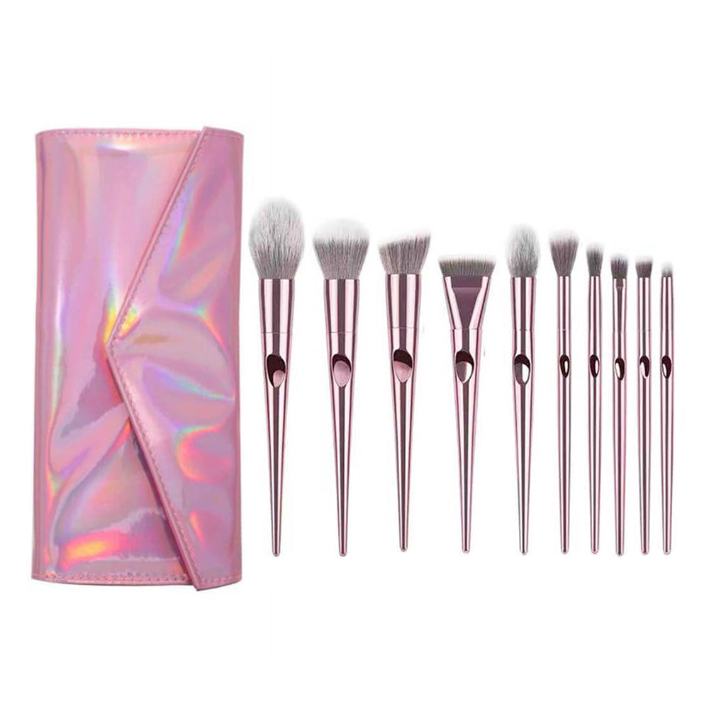 Ensemble de 10 pinceaux de maquillage roses doux avec pochette laser