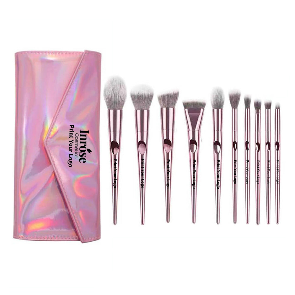 Ensemble de 10 pinceaux de maquillage roses doux avec pochette laser