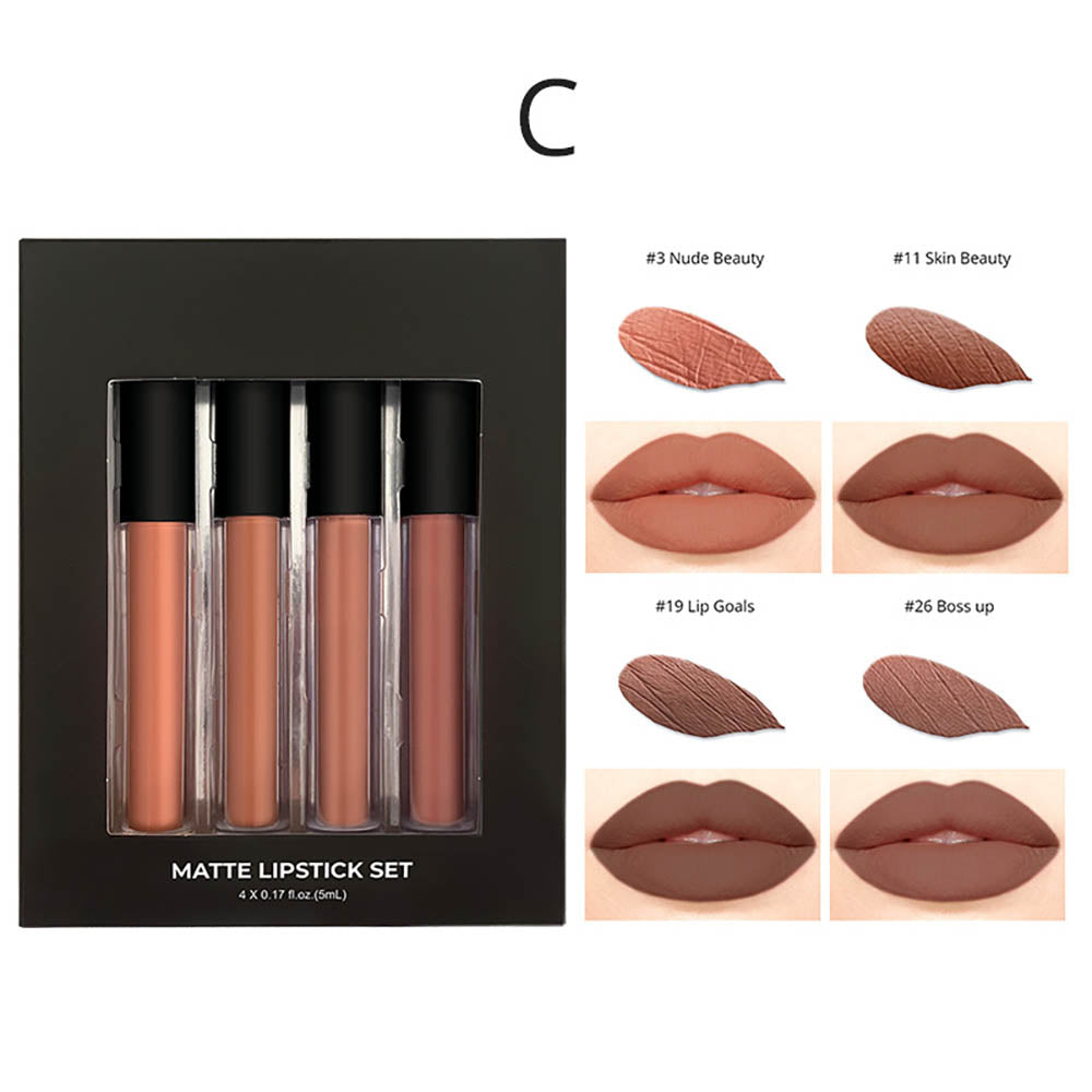 4-Piece Matte Liquid Lipstick Set Waterproof Non-Transfer High Pigmented