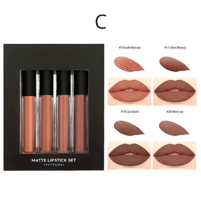 4-Piece Matte Liquid Lipstick Set Waterproof Non-Transfer High Pigmented