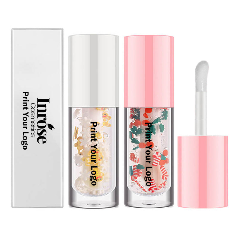 Huile à lèvres de Noël 4 couleurs, gloss transparent vegan sans logo