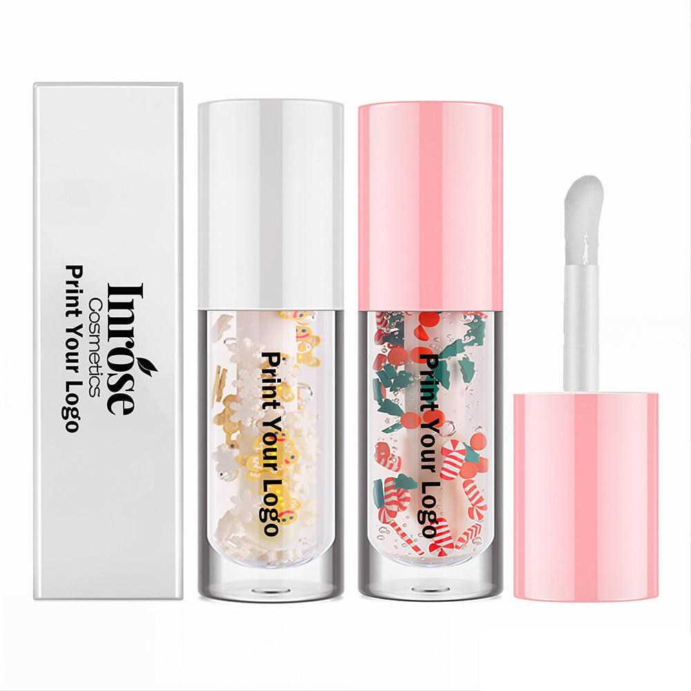 4 Color Christmas Lip Oil Vegan Plumping Oil Transparent Lip Gloss No Logo