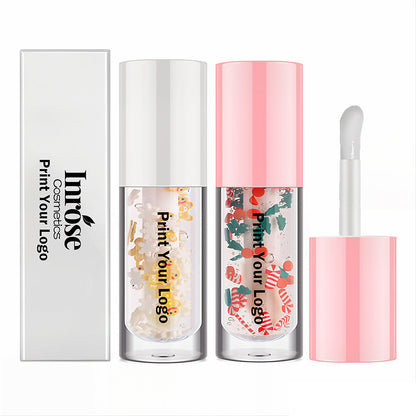 4 Color Christmas Lip Oil Vegan Plumping Oil Transparent Lip Gloss No Logo