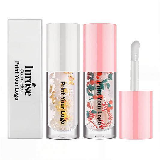4 Color Christmas Lip Oil Vegan Plumping Oil Transparent Lip Gloss No Logo