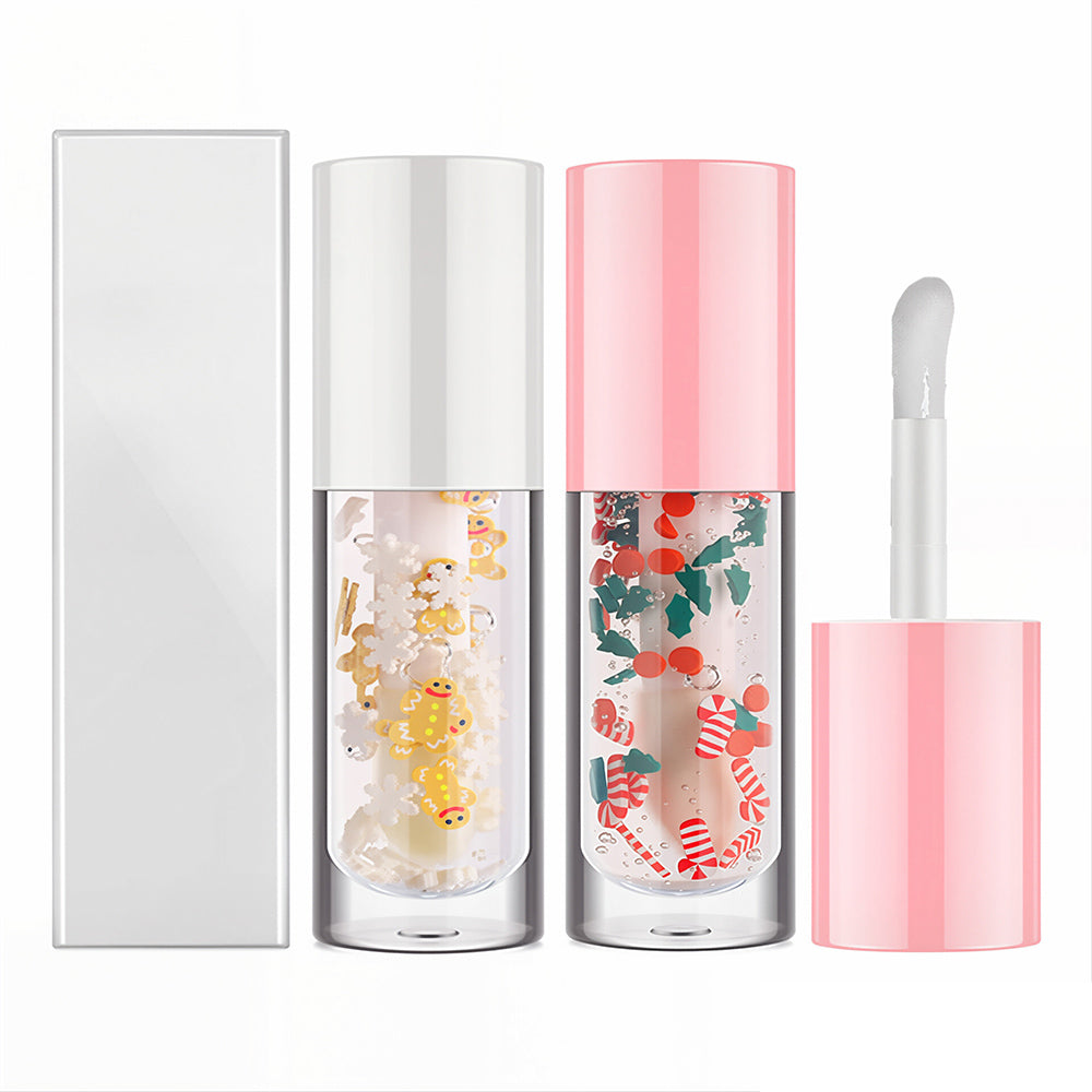 4 Color Christmas Lip Oil Vegan Plumping Oil Transparent Lip Gloss No Logo