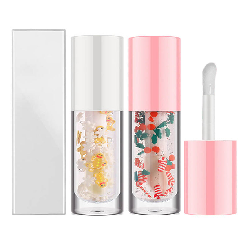Huile à lèvres de Noël 4 couleurs, gloss transparent vegan sans logo
