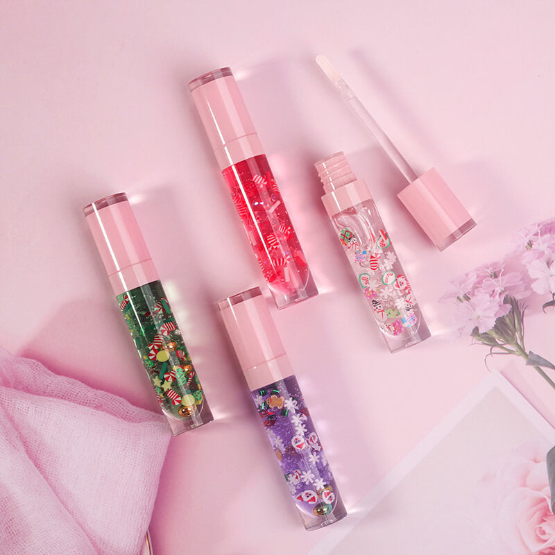 6 color Christmas lip oil clear lip gloss vegan print your logo