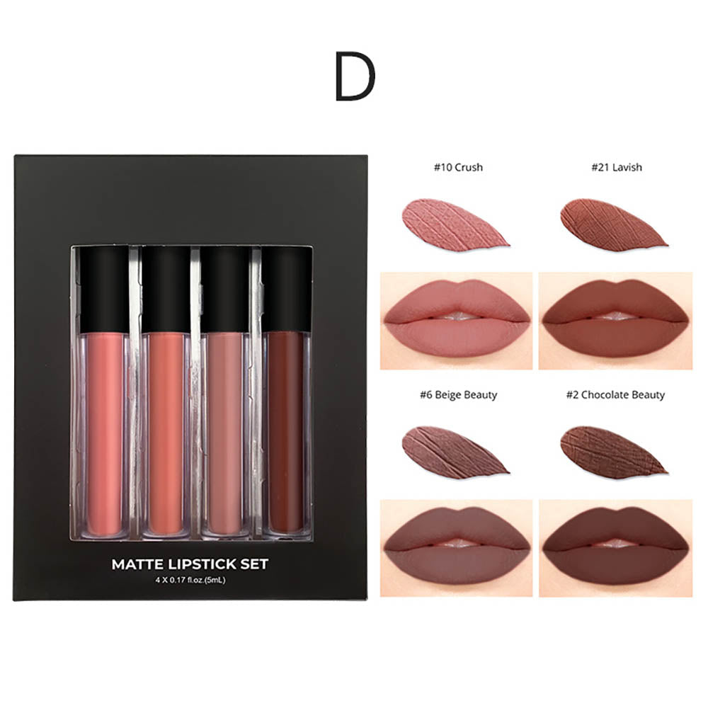 4-Piece Matte Liquid Lipstick Set Waterproof Non-Transfer High Pigmented