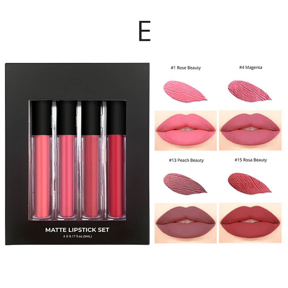 4-Piece Matte Liquid Lipstick Set Waterproof Non-Transfer High Pigmented