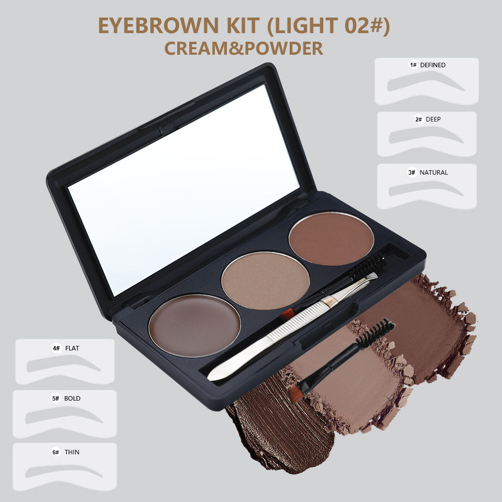 3 Color Eyebrow Powder Kit Cream Brow Tint With Brush And Brow Stencil