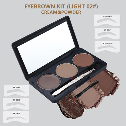 3 Color Eyebrow Powder Kit Cream Brow Tint With Brush And Brow Stencil