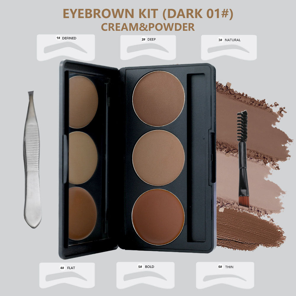 3 Color Eyebrow Powder Kit Cream Brow Tint With Brush And Brow Stencil