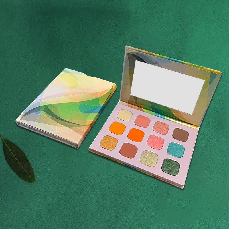 12 Color Green Eyeshadow Palette Matte Shimmer High Pigment Easy To Color