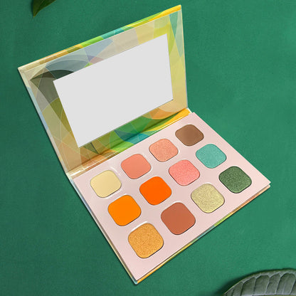 12 Color Green Eyeshadow Palette Matte Shimmer High Pigment Easy To Color