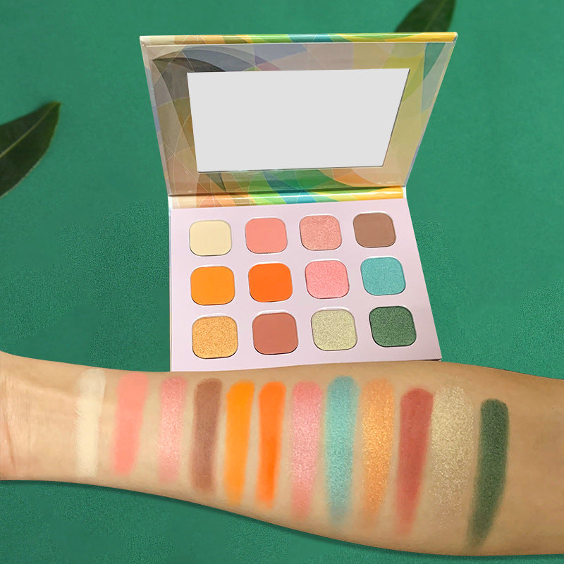 12 Color Green Eyeshadow Palette Matte Shimmer High Pigment Easy To Color