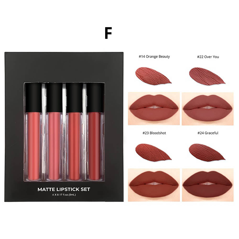 4-Piece Matte Liquid Lipstick Set Waterproof Non-Transfer High Pigmented